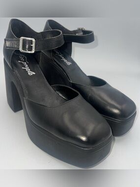 Free People Women’s Gwen Platform Black Leather Mary Jane Heels Size EU40 US 10